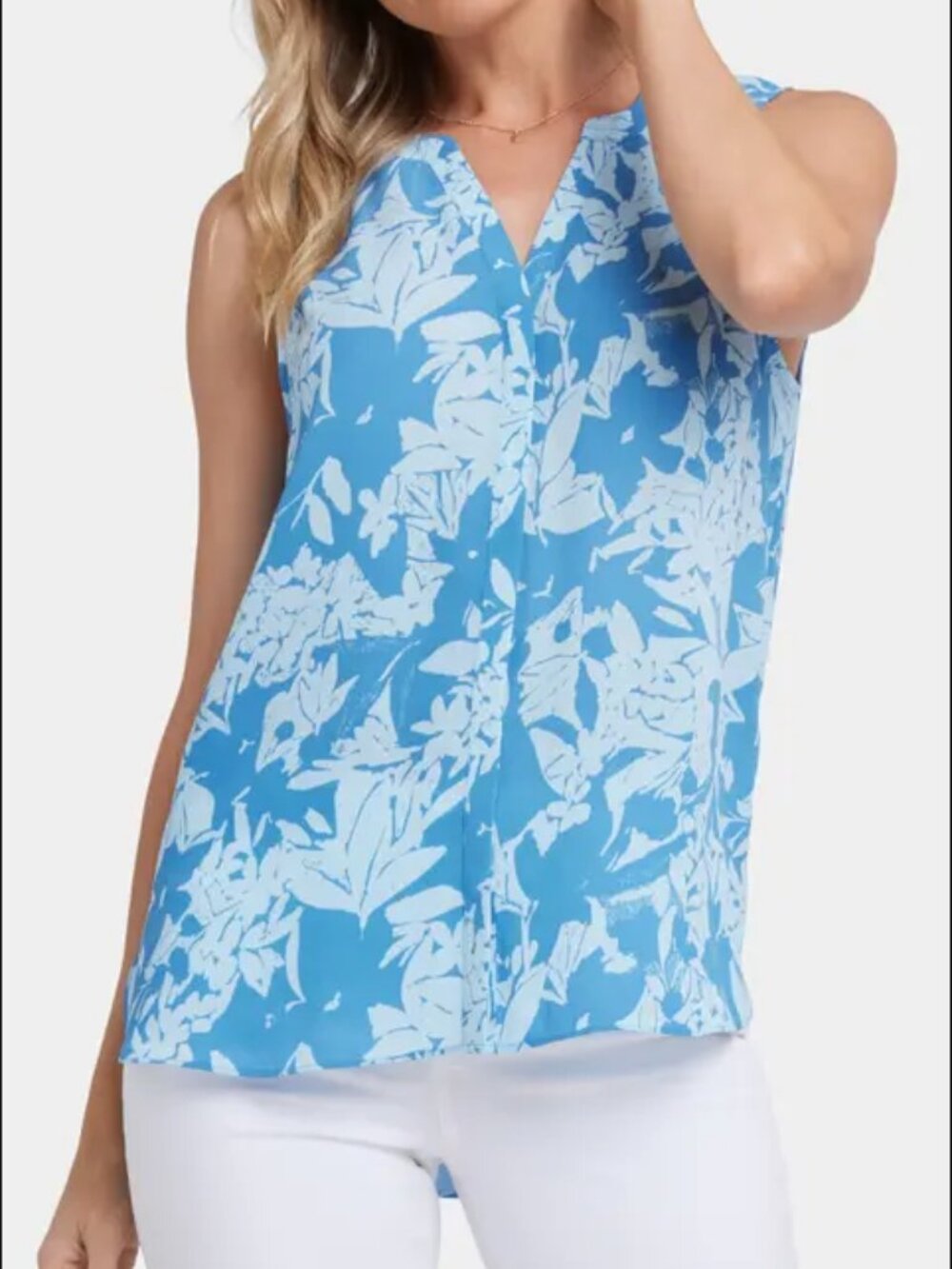 NYDJ Pleat Back Sleeveless Split Neck Blouse - Bellavista Size XL